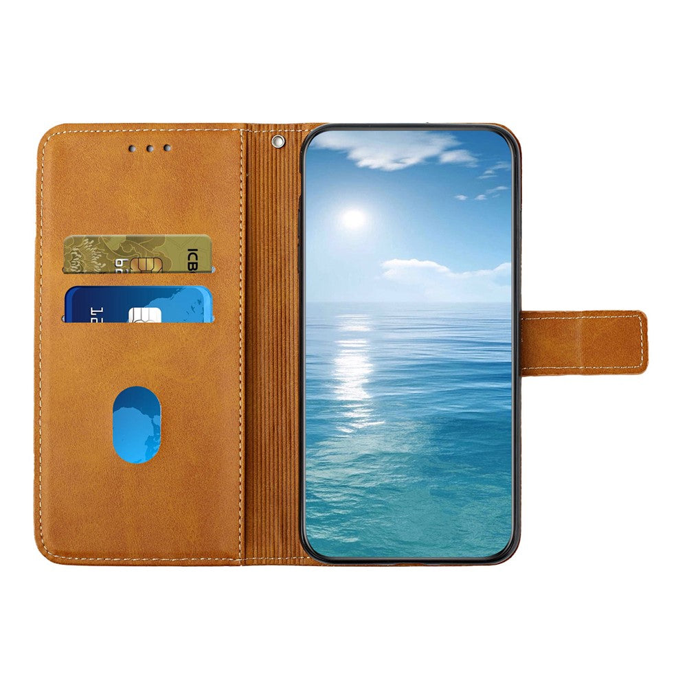 For Xiaomi Redmi Note 15 Pro 4G (Global) Case Line Pattern Wallet Leather Phone Cover with Wrist Strap - Yellow