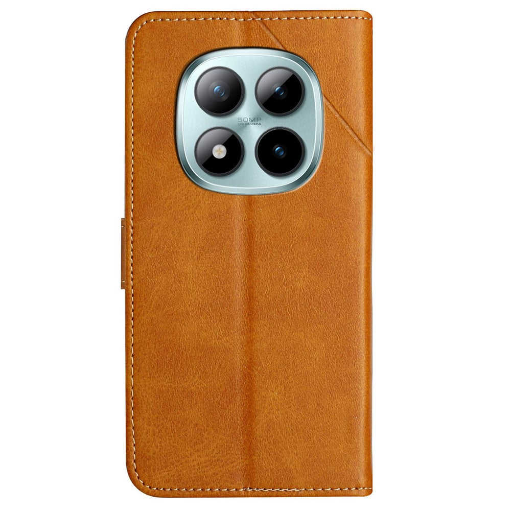 For Xiaomi Redmi Note 15 Pro 4G (Global) Case Line Pattern Wallet Leather Phone Cover with Wrist Strap - Yellow