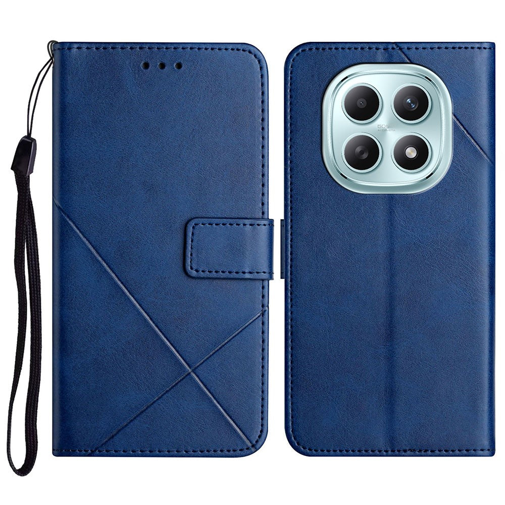For Xiaomi Redmi Note 15 4G (Global) Case Line Pattern Wallet Leather Phone Cover with Wrist Strap - Blue