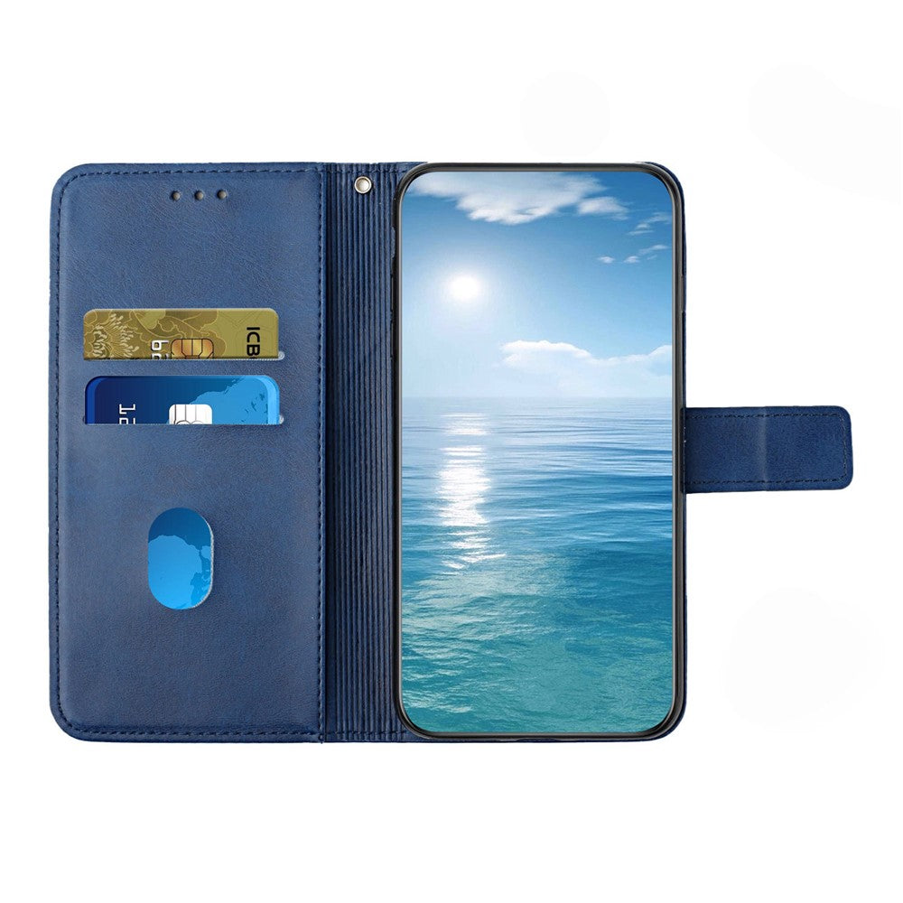 For Xiaomi Redmi Note 15 4G (Global) Case Line Pattern Wallet Leather Phone Cover with Wrist Strap - Blue
