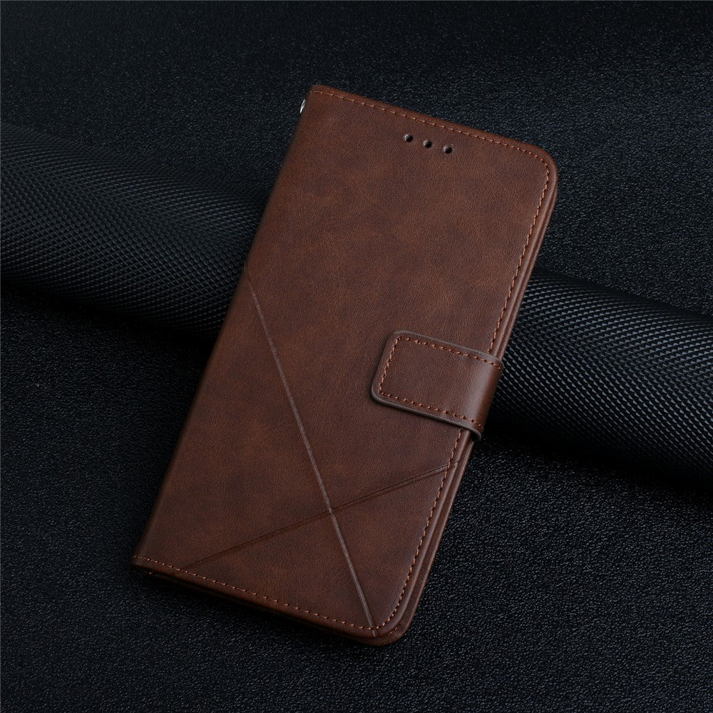 For Xiaomi Redmi Note 15 4G (Global) Case Line Pattern Wallet Leather Phone Cover with Wrist Strap - Brown