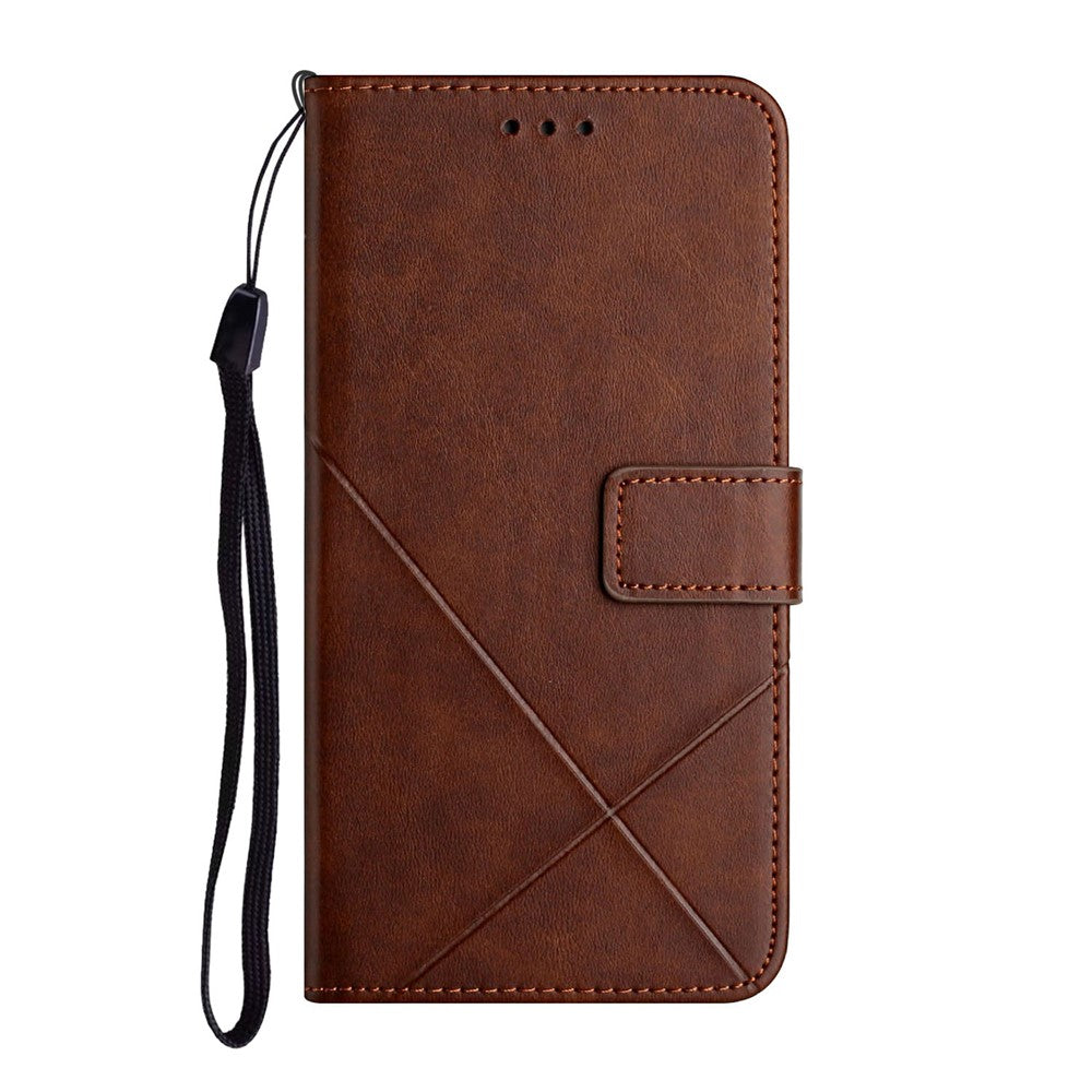 For Xiaomi Redmi Note 15 4G (Global) Case Line Pattern Wallet Leather Phone Cover with Wrist Strap - Brown