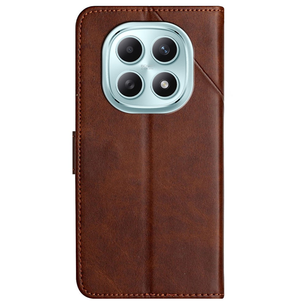 For Xiaomi Redmi Note 15 4G (Global) Case Line Pattern Wallet Leather Phone Cover with Wrist Strap - Brown