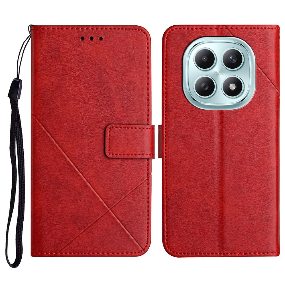 For Xiaomi Redmi Note 15 4G (Global) Case Line Pattern Wallet Leather Phone Cover with Wrist Strap - Red