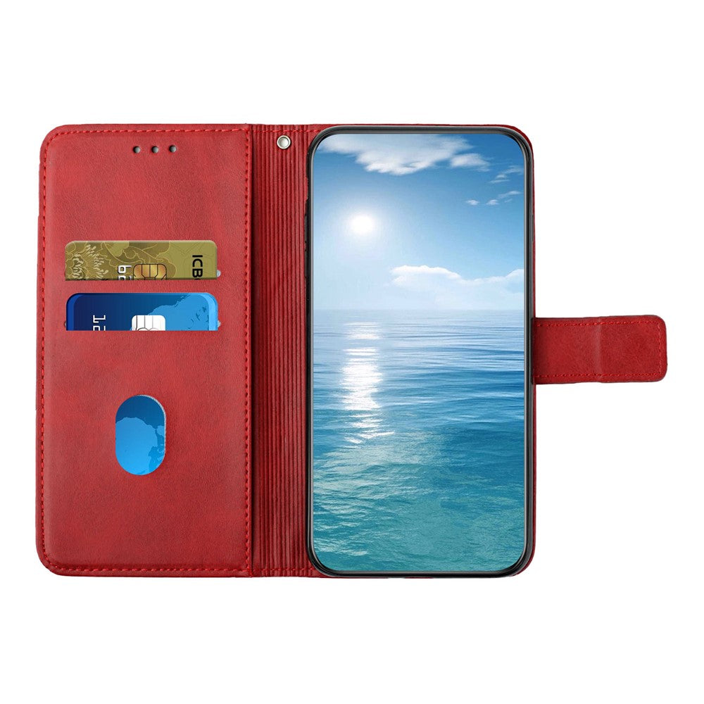 For Xiaomi Redmi Note 15 4G (Global) Case Line Pattern Wallet Leather Phone Cover with Wrist Strap - Red