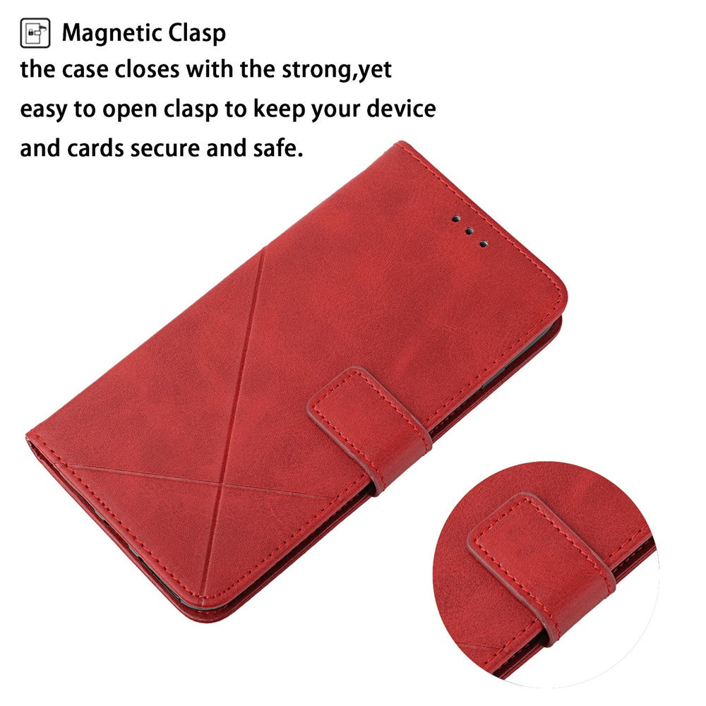 For Xiaomi Redmi Note 15 4G (Global) Case Line Pattern Wallet Leather Phone Cover with Wrist Strap - Red