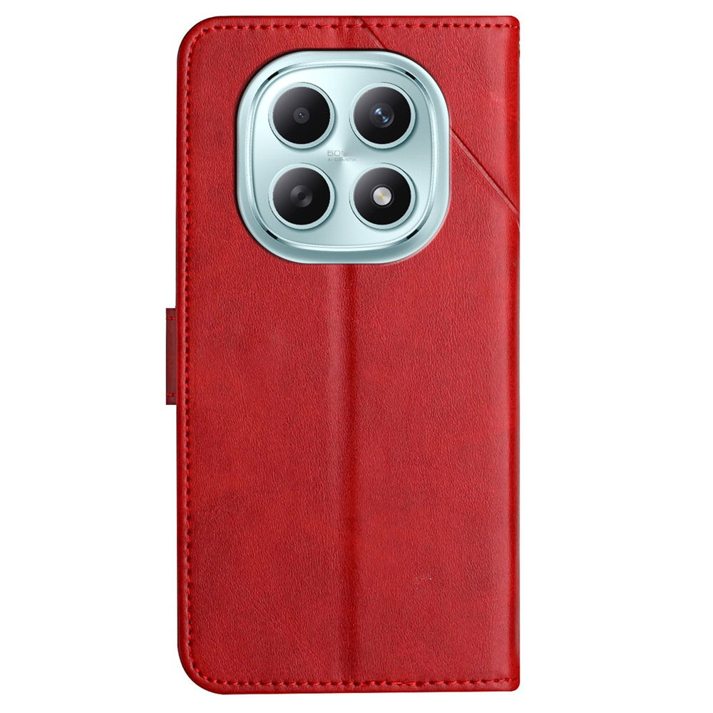 For Xiaomi Redmi Note 15 4G (Global) Case Line Pattern Wallet Leather Phone Cover with Wrist Strap - Red