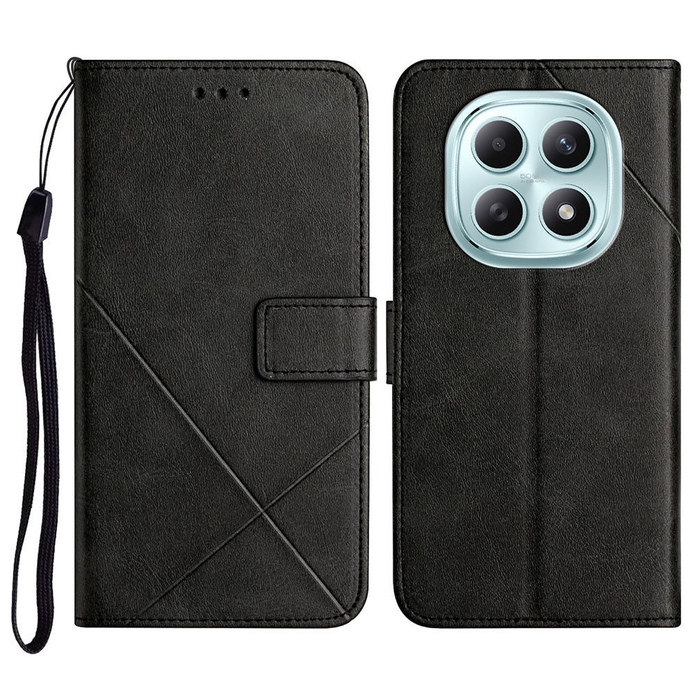 For Xiaomi Redmi Note 15 4G (Global) Case Line Pattern Wallet Leather Phone Cover with Wrist Strap - Black