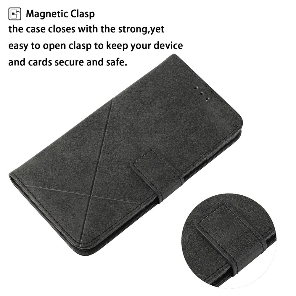 For Xiaomi Redmi Note 15 4G (Global) Case Line Pattern Wallet Leather Phone Cover with Wrist Strap - Black