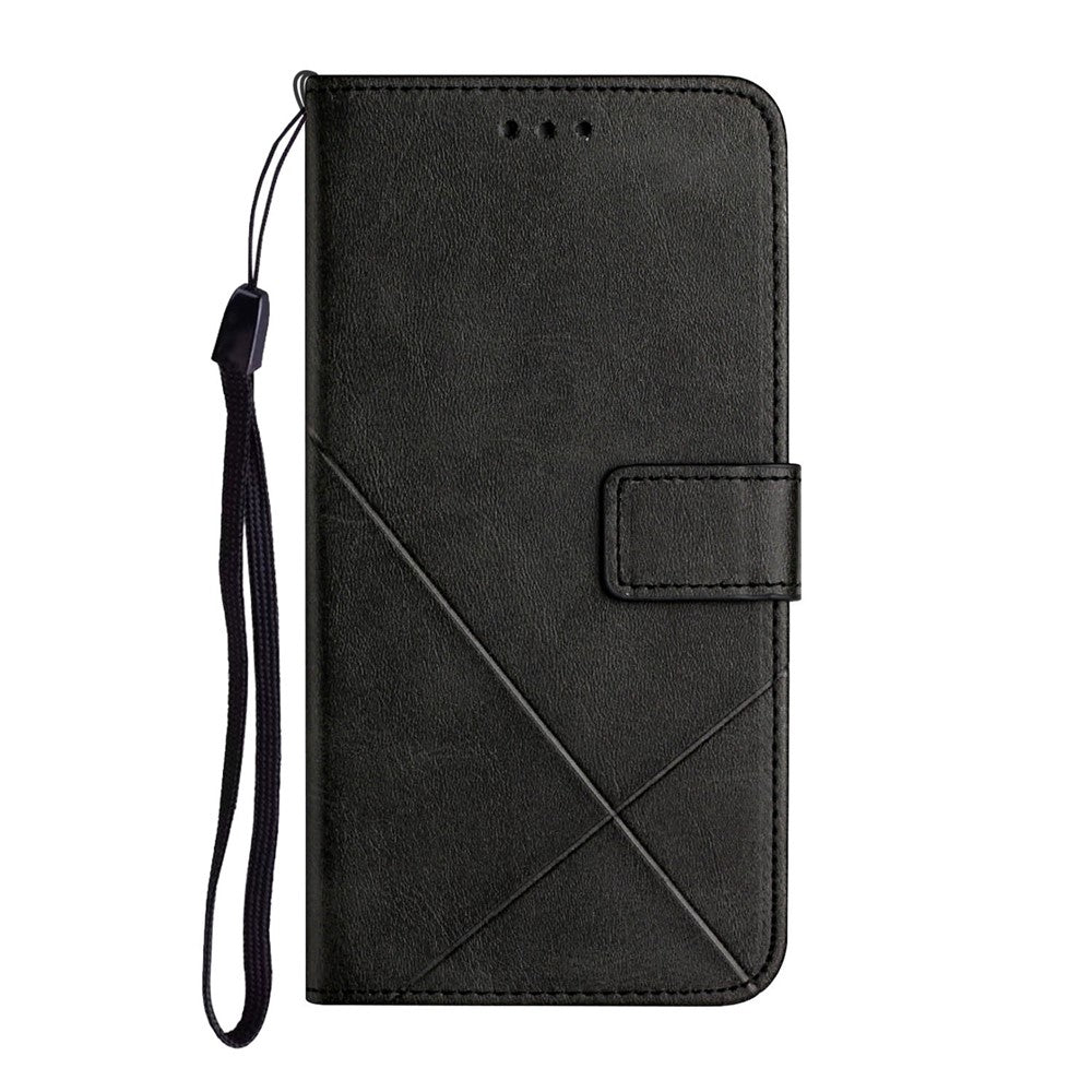 For Xiaomi Redmi Note 15 4G (Global) Case Line Pattern Wallet Leather Phone Cover with Wrist Strap - Black