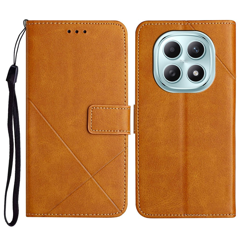 For Xiaomi Redmi Note 15 4G (Global) Case Line Pattern Wallet Leather Phone Cover with Wrist Strap - Yellow