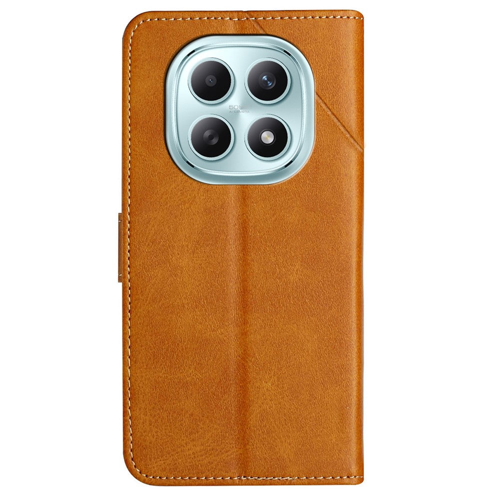 For Xiaomi Redmi Note 15 4G (Global) Case Line Pattern Wallet Leather Phone Cover with Wrist Strap - Yellow