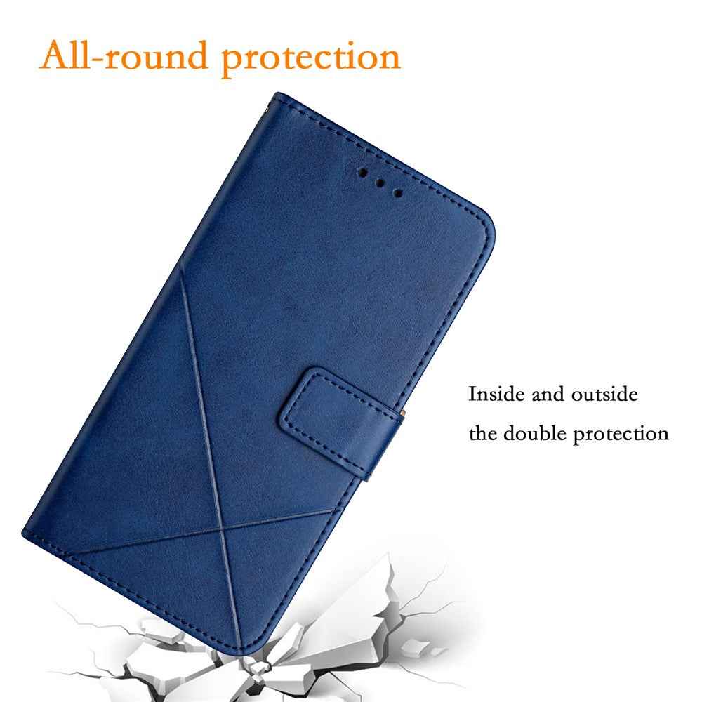 For Samsung Galaxy A57 5G Case Line Pattern Wallet Leather Phone Cover with Wrist Strap - Blue