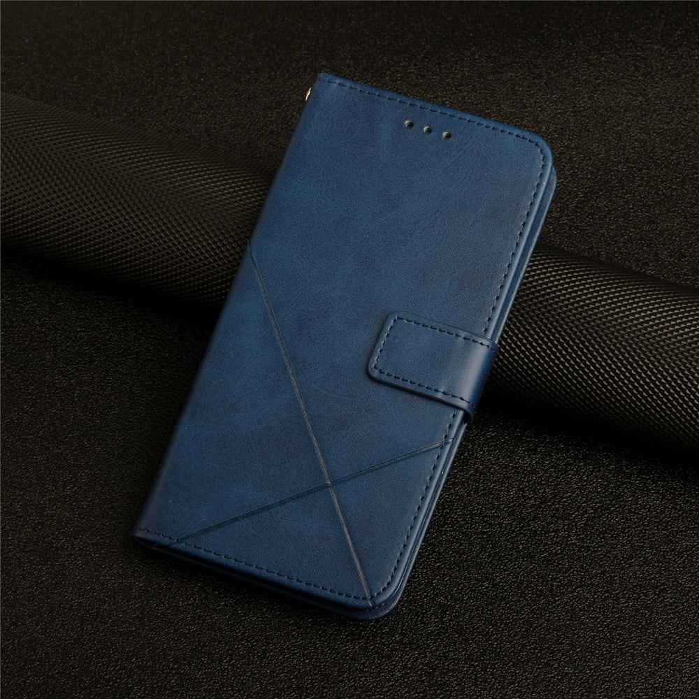 For Samsung Galaxy A57 5G Case Line Pattern Wallet Leather Phone Cover with Wrist Strap - Blue