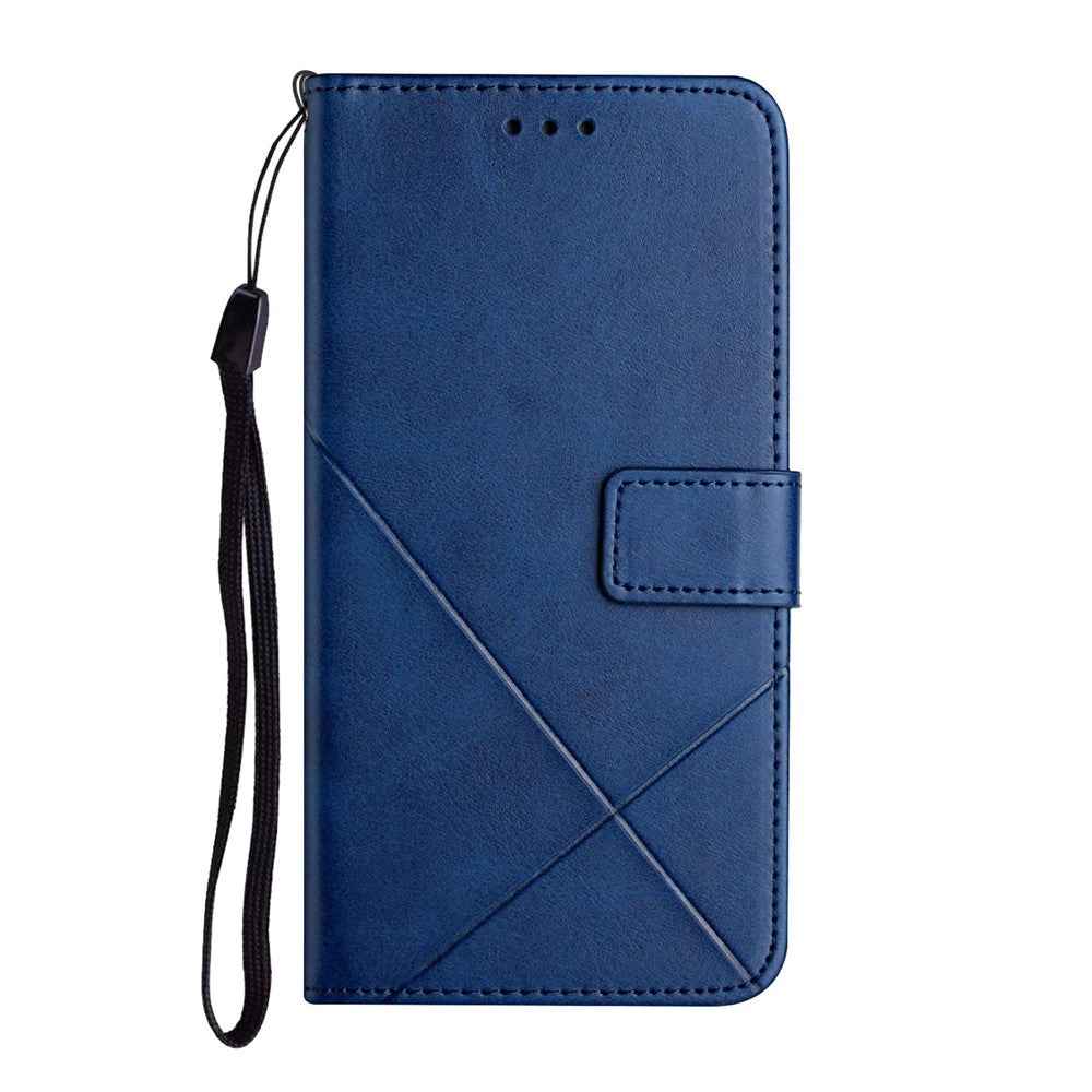 For Samsung Galaxy A57 5G Case Line Pattern Wallet Leather Phone Cover with Wrist Strap - Blue