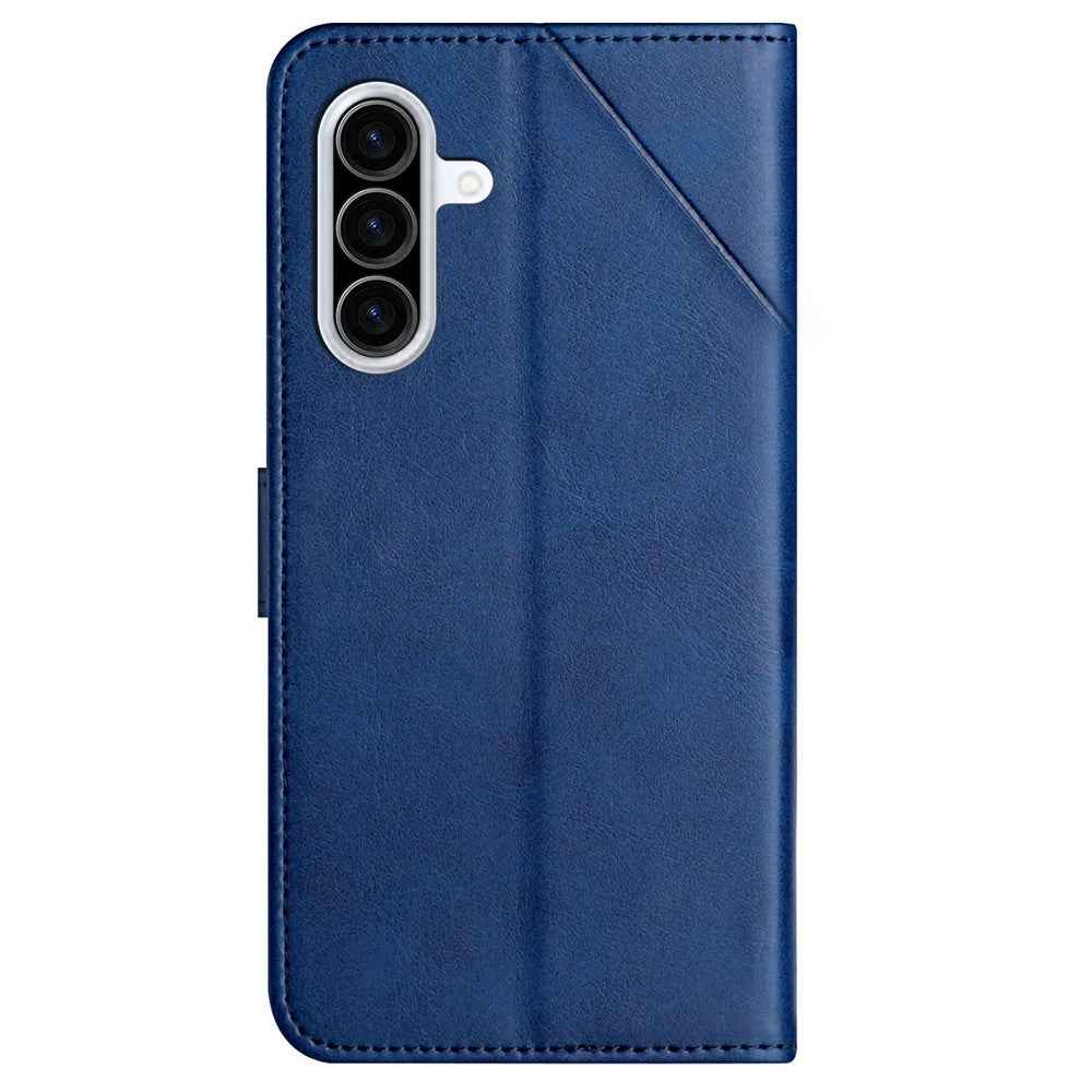 For Samsung Galaxy A57 5G Case Line Pattern Wallet Leather Phone Cover with Wrist Strap - Blue