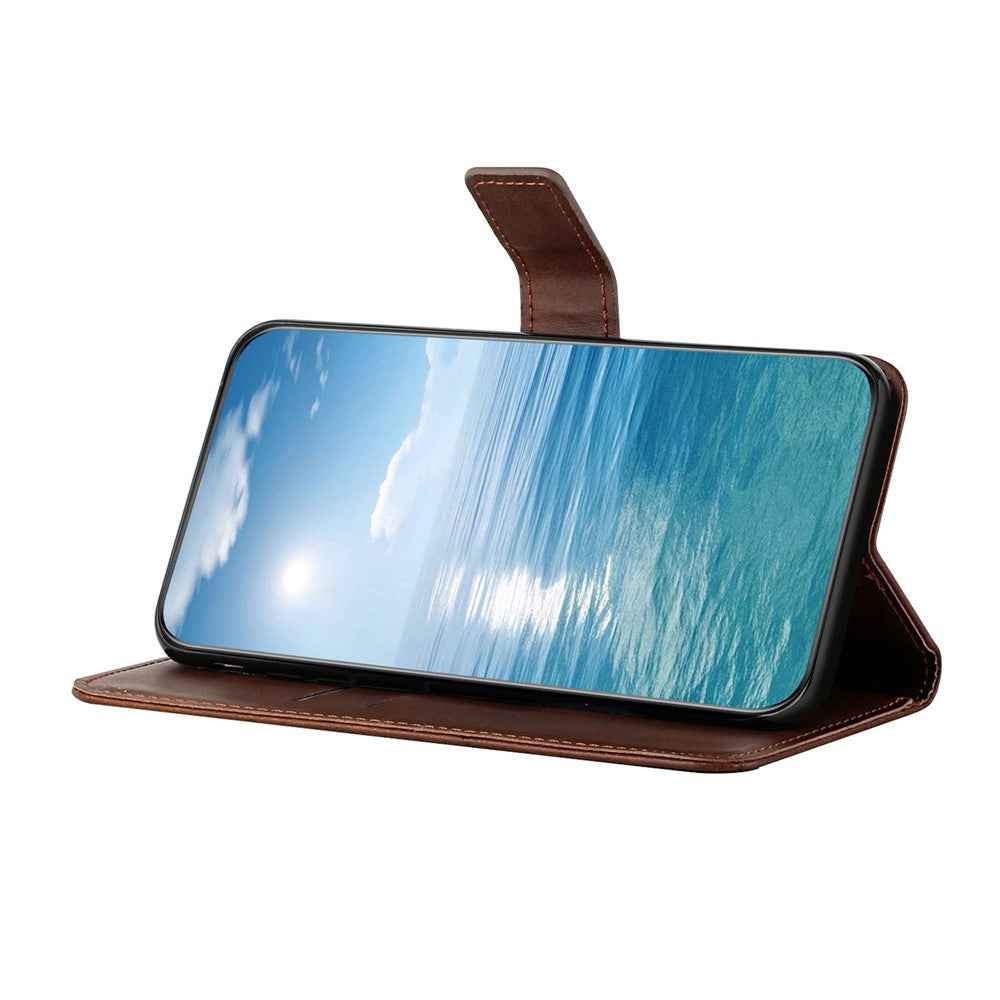For Samsung Galaxy A57 5G Case Line Pattern Wallet Leather Phone Cover with Wrist Strap - Brown