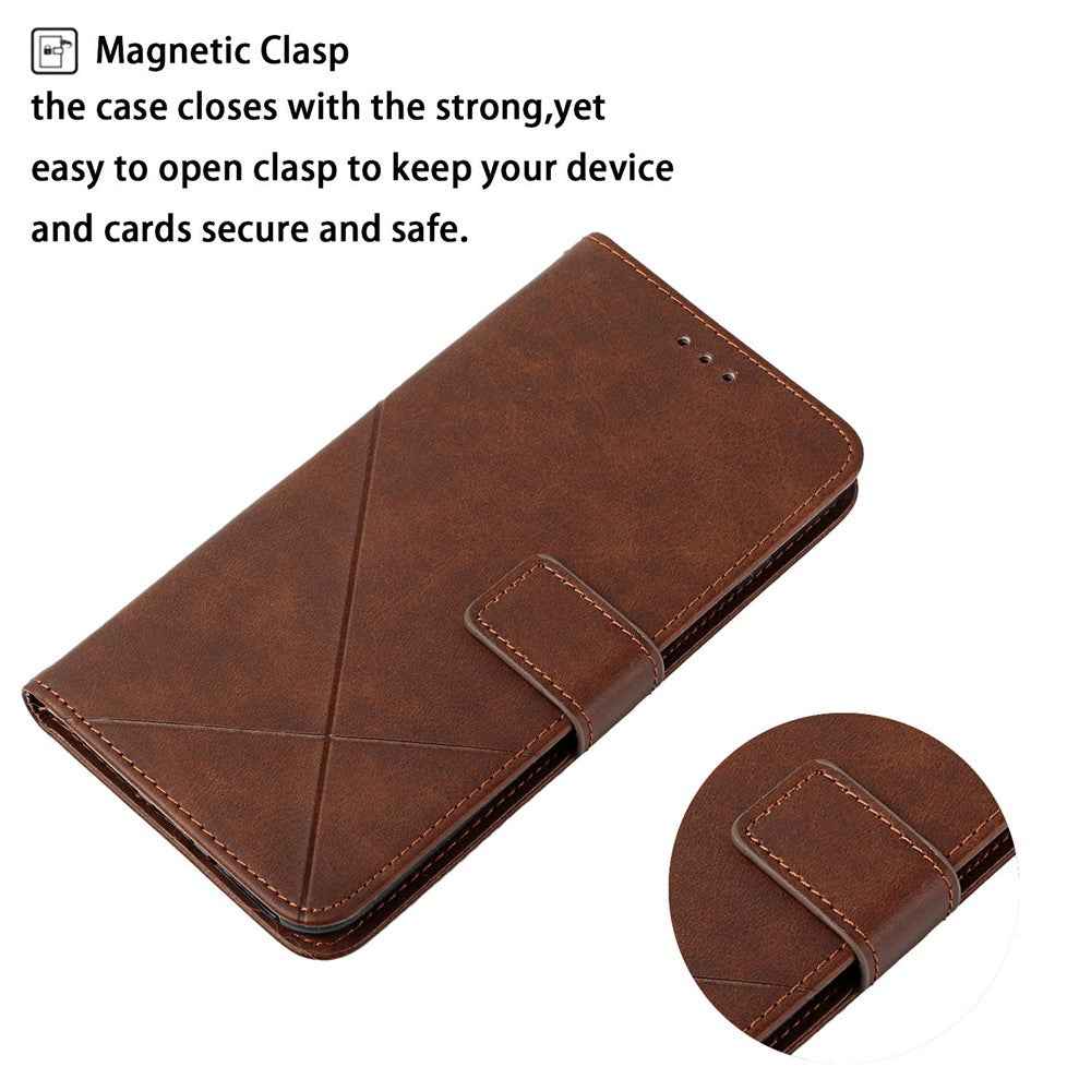 For Samsung Galaxy A57 5G Case Line Pattern Wallet Leather Phone Cover with Wrist Strap - Brown