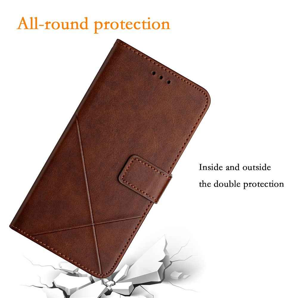 For Samsung Galaxy A57 5G Case Line Pattern Wallet Leather Phone Cover with Wrist Strap - Brown