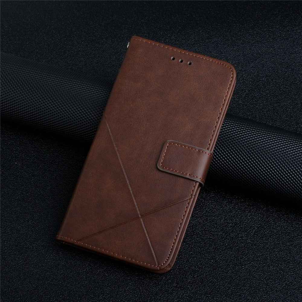 For Samsung Galaxy A57 5G Case Line Pattern Wallet Leather Phone Cover with Wrist Strap - Brown