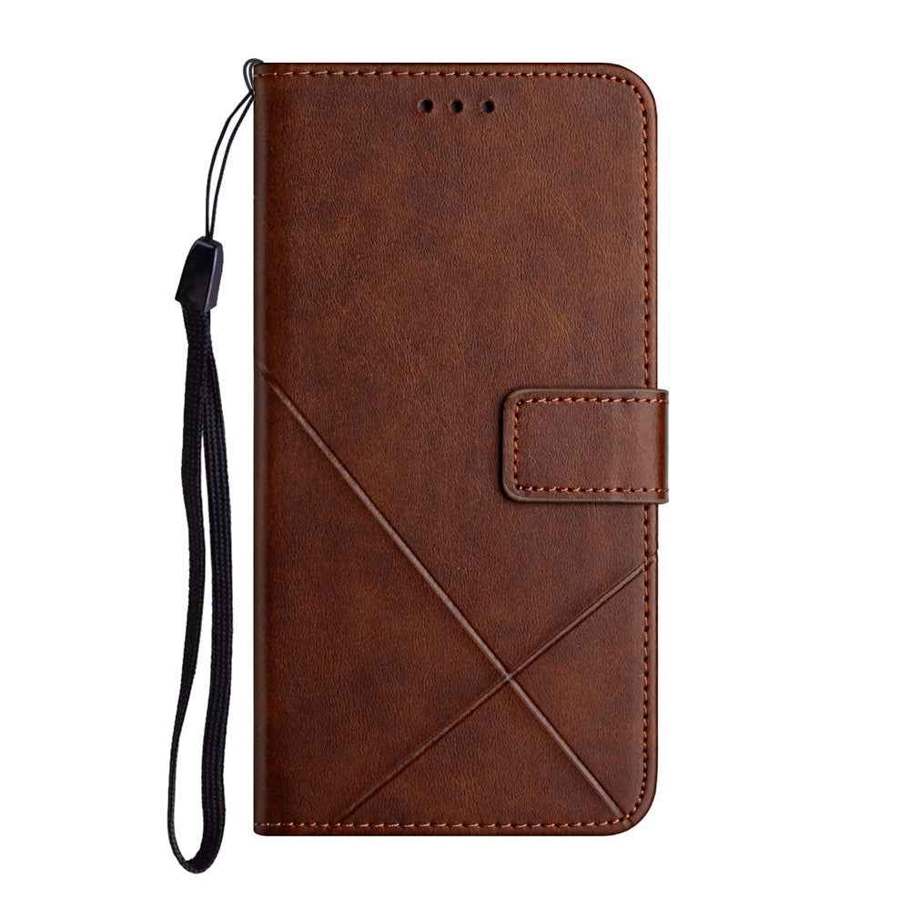 For Samsung Galaxy A57 5G Case Line Pattern Wallet Leather Phone Cover with Wrist Strap - Brown