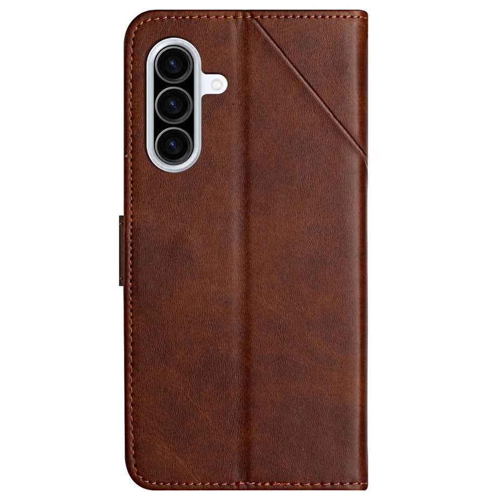 For Samsung Galaxy A57 5G Case Line Pattern Wallet Leather Phone Cover with Wrist Strap - Brown