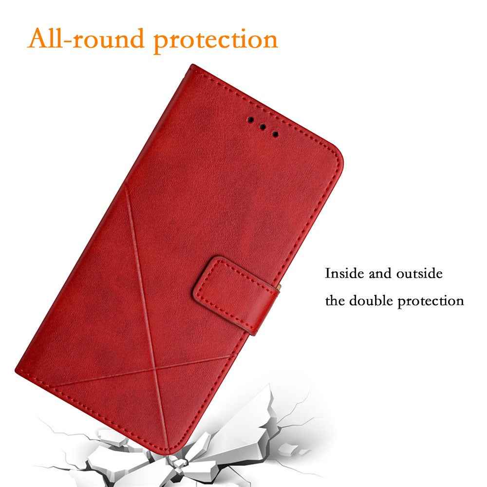 For Samsung Galaxy A57 5G Case Line Pattern Wallet Leather Phone Cover with Wrist Strap - Red
