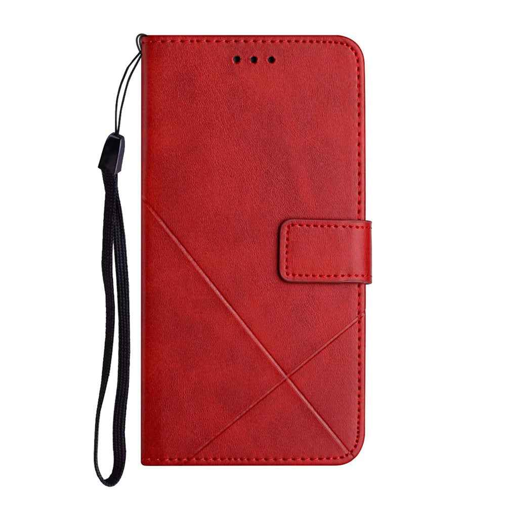 For Samsung Galaxy A57 5G Case Line Pattern Wallet Leather Phone Cover with Wrist Strap - Red