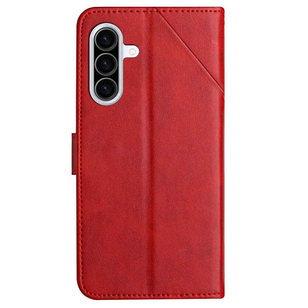 For Samsung Galaxy A57 5G Case Line Pattern Wallet Leather Phone Cover with Wrist Strap - Red