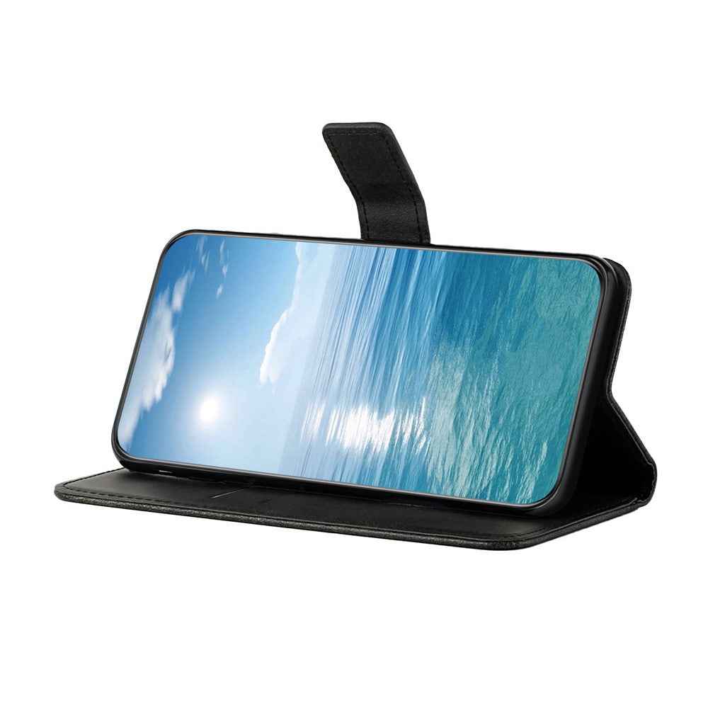 For Samsung Galaxy A57 5G Case Line Pattern Wallet Leather Phone Cover with Wrist Strap - Black