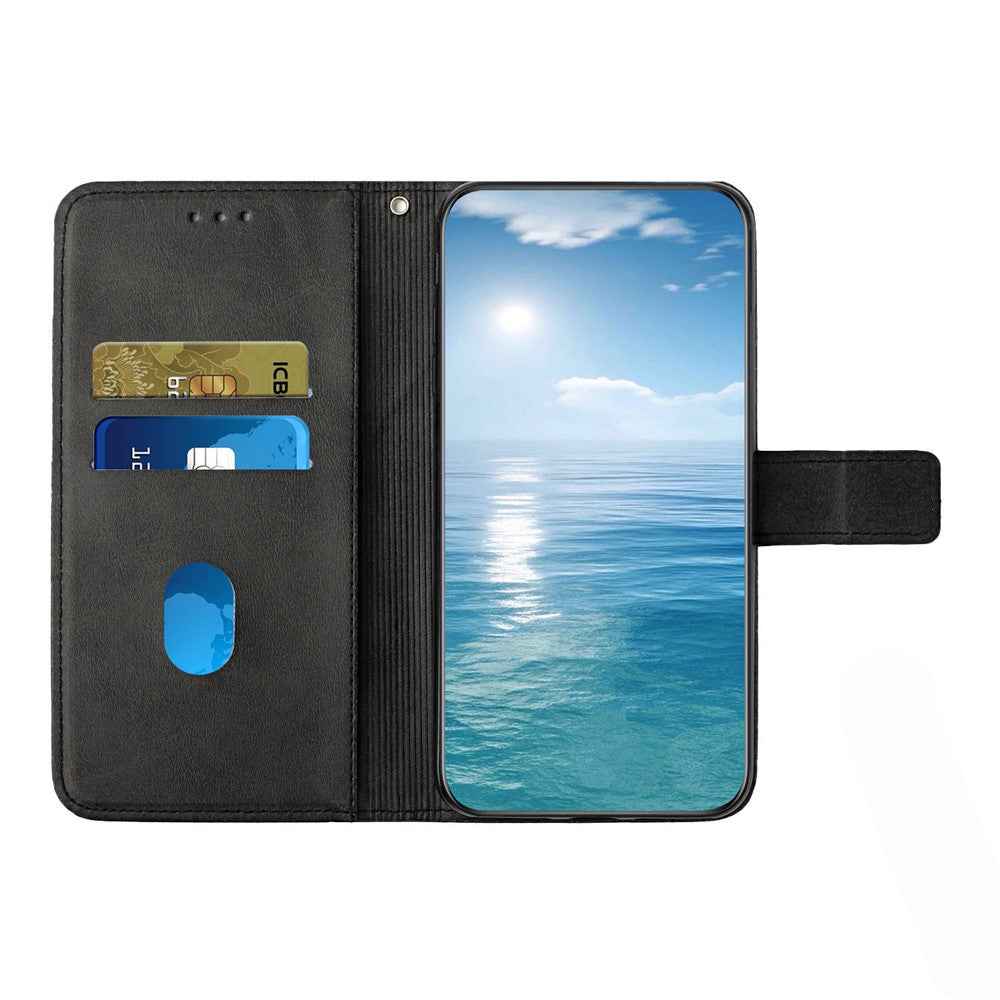For Samsung Galaxy A57 5G Case Line Pattern Wallet Leather Phone Cover with Wrist Strap - Black