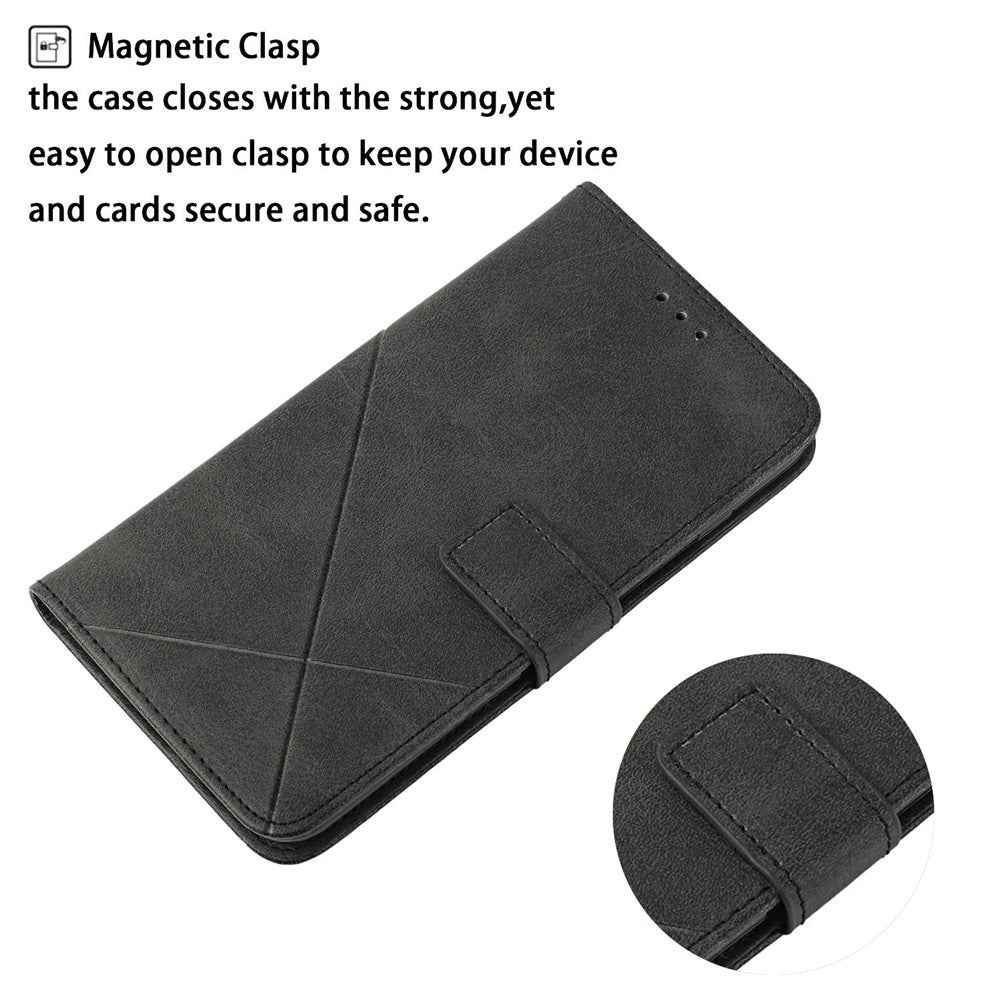 For Samsung Galaxy A57 5G Case Line Pattern Wallet Leather Phone Cover with Wrist Strap - Black