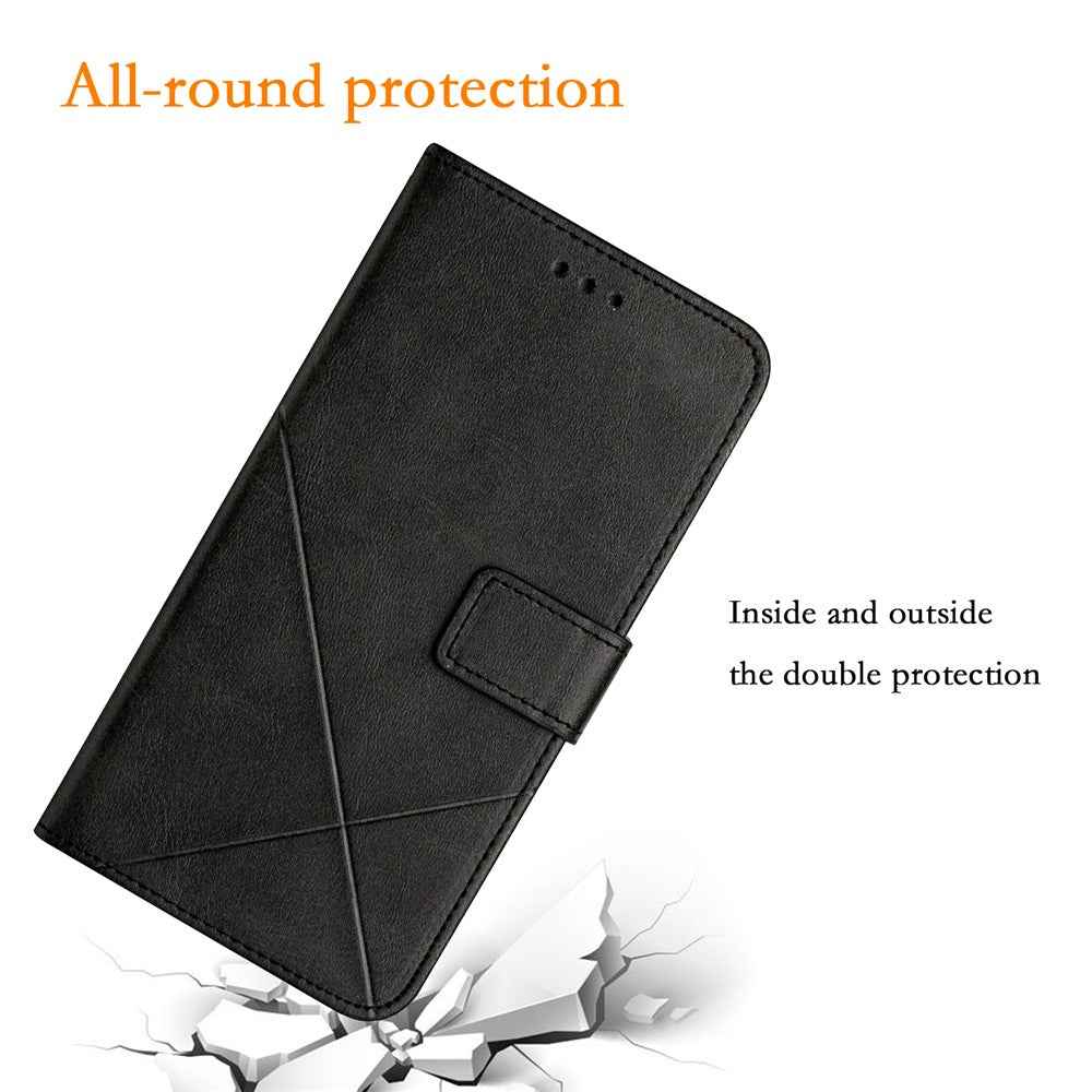For Samsung Galaxy A57 5G Case Line Pattern Wallet Leather Phone Cover with Wrist Strap - Black
