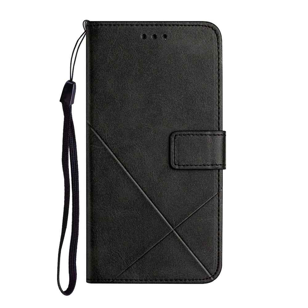 For Samsung Galaxy A57 5G Case Line Pattern Wallet Leather Phone Cover with Wrist Strap - Black