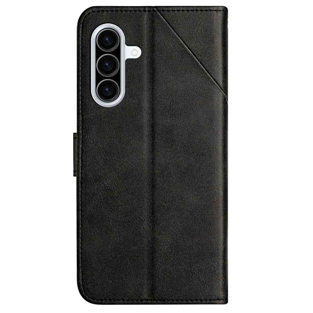 For Samsung Galaxy A57 5G Case Line Pattern Wallet Leather Phone Cover with Wrist Strap - Black