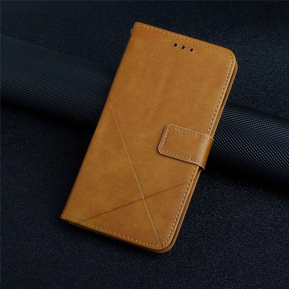 For Samsung Galaxy A57 5G Case Line Pattern Wallet Leather Phone Cover with Wrist Strap - Yellow