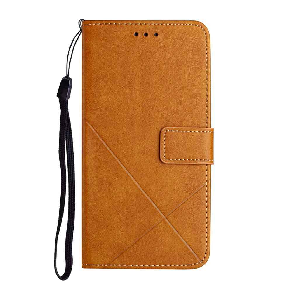 For Samsung Galaxy A57 5G Case Line Pattern Wallet Leather Phone Cover with Wrist Strap - Yellow