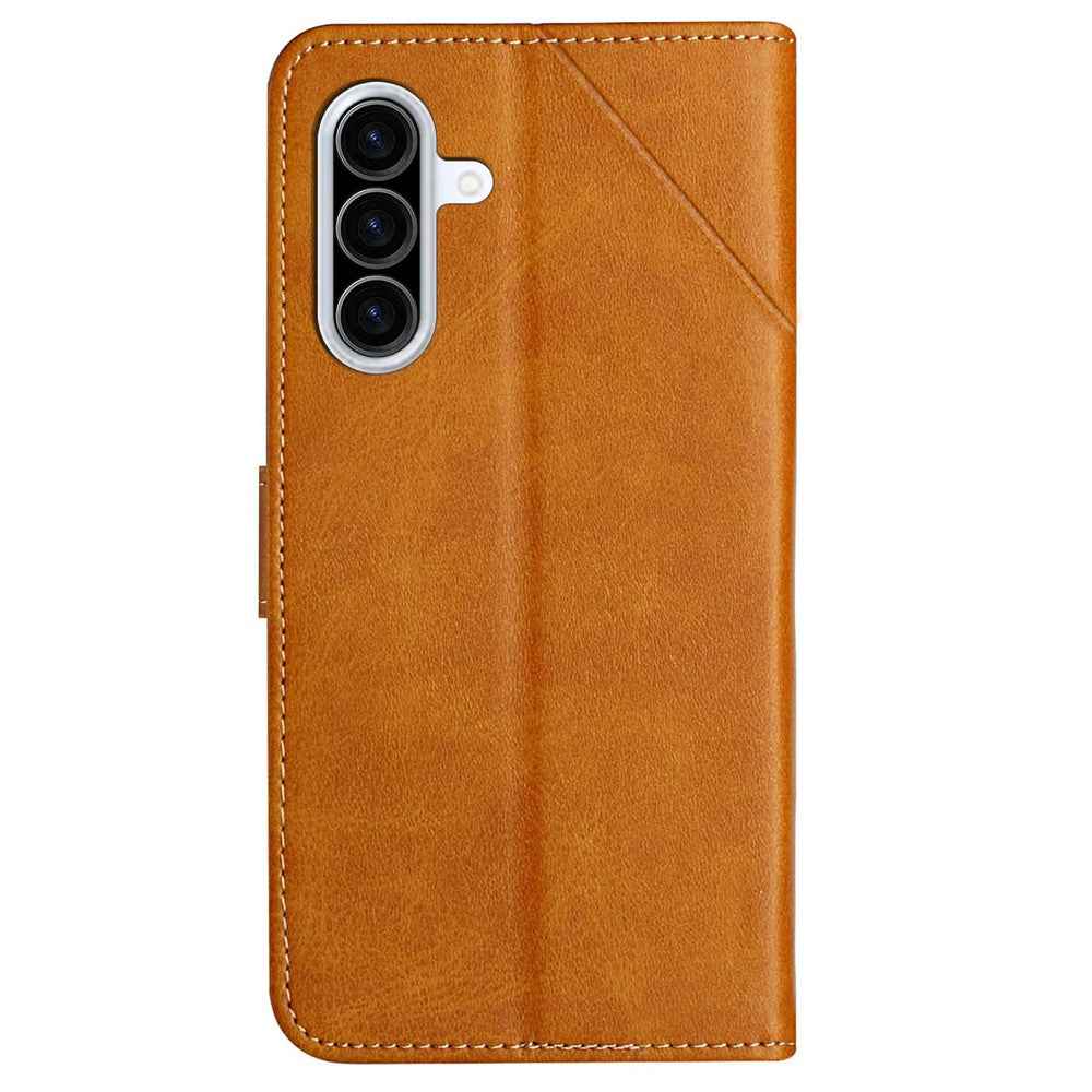 For Samsung Galaxy A57 5G Case Line Pattern Wallet Leather Phone Cover with Wrist Strap - Yellow