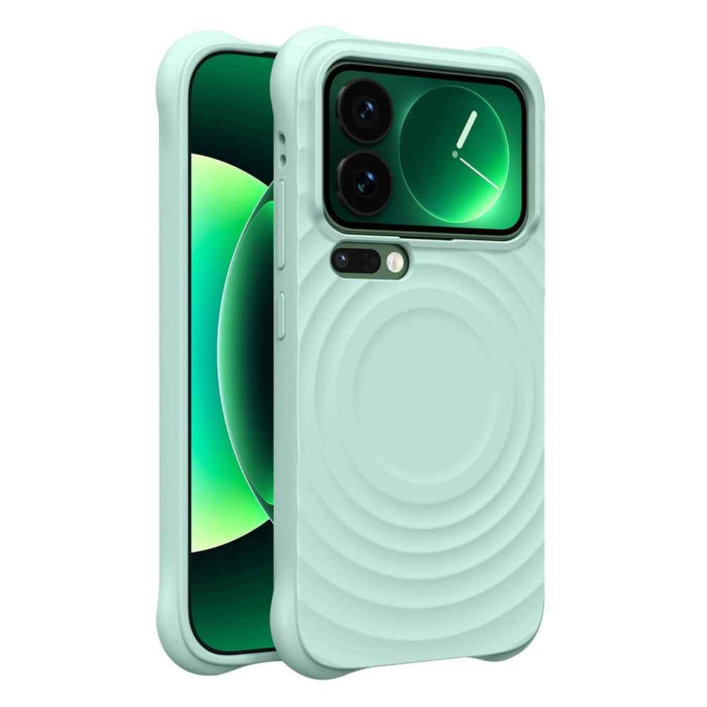 For Xiaomi 17 Pro Magnetic Case Ripple Texture Liquid Silicone TPU Protective Phone Cover with Explosion-Proof Tempered Glass  - Qingshan Jade