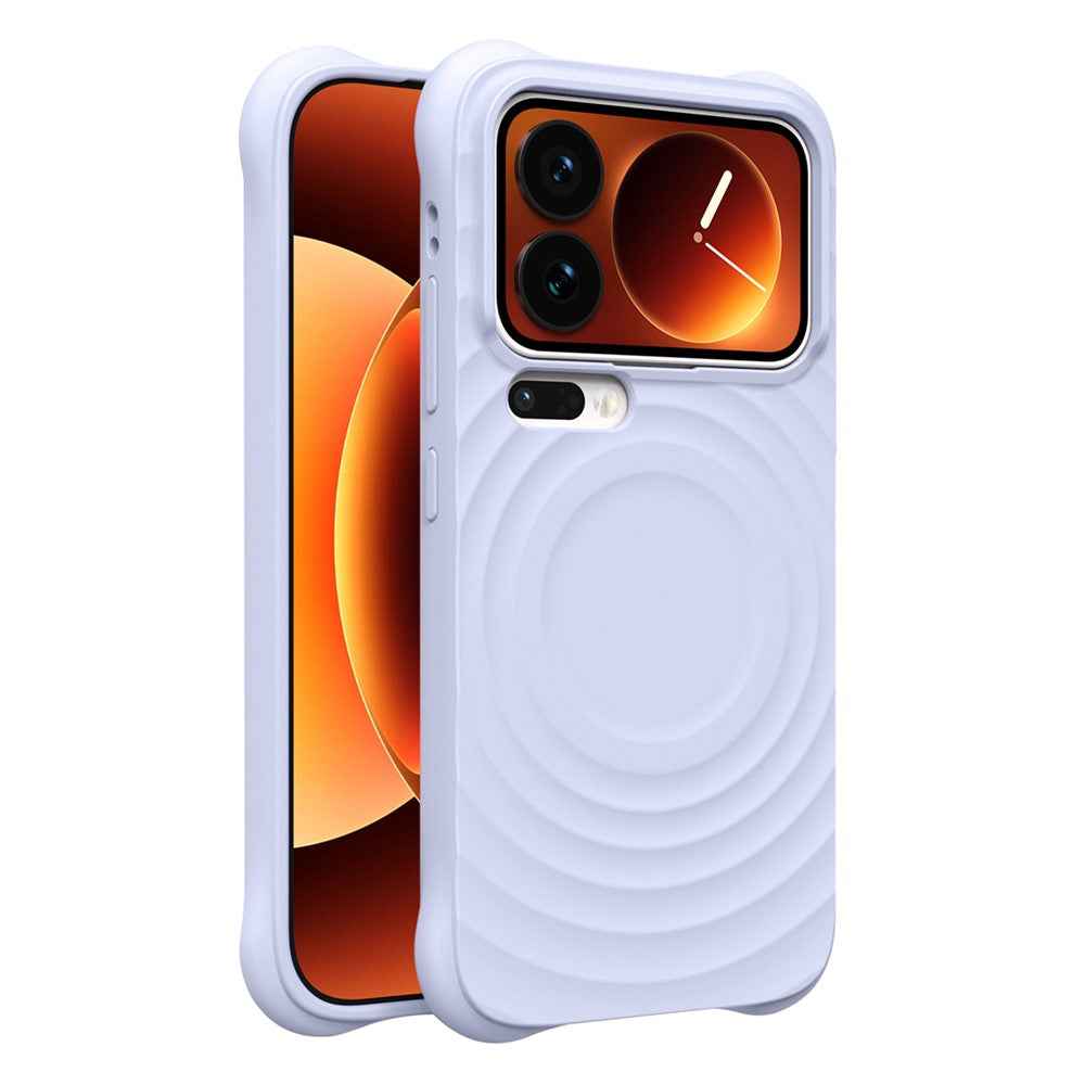 For Xiaomi 17 Pro Magnetic Case Ripple Texture Liquid Silicone TPU Protective Phone Cover with Explosion-Proof Tempered Glass  - Misty Purple