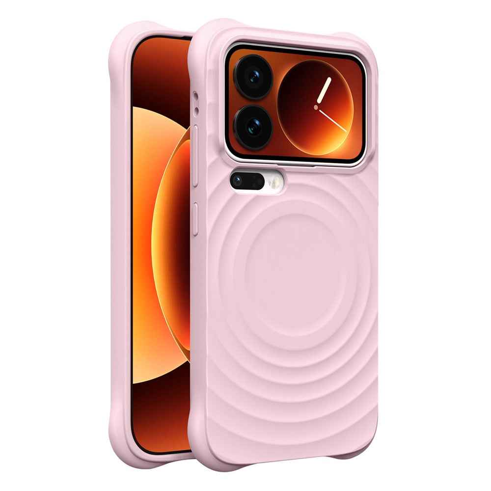 For Xiaomi 17 Pro Magnetic Case Ripple Texture Liquid Silicone TPU Protective Phone Cover with Explosion-Proof Tempered Glass  - Dusty Pink
