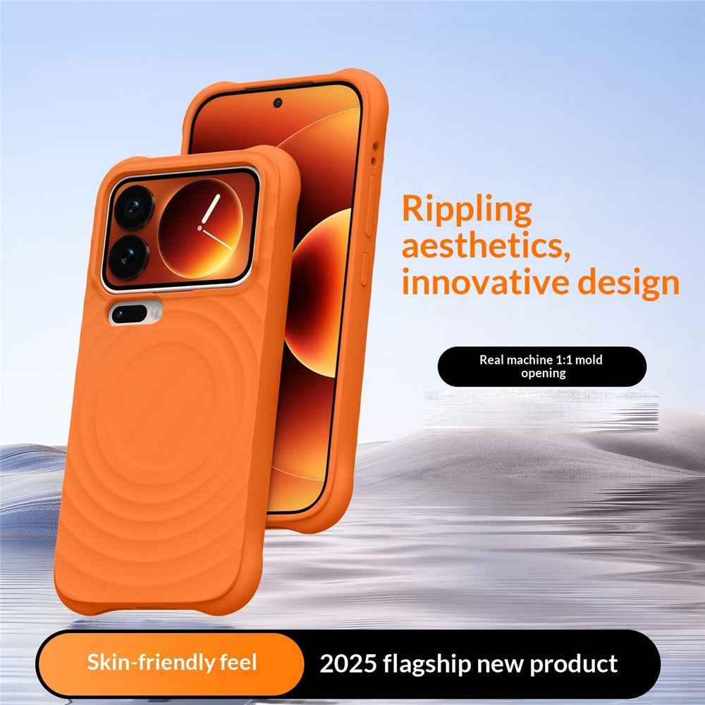 For Xiaomi 17 Pro Magnetic Case Ripple Texture Liquid Silicone TPU Protective Phone Cover with Explosion-Proof Tempered Glass  - Dusty Pink