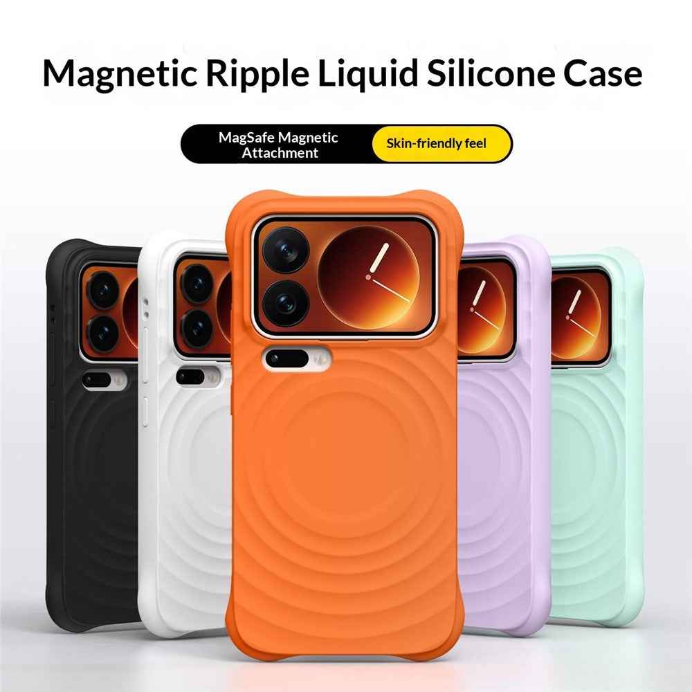 For Xiaomi 17 Pro Magnetic Case Ripple Texture Liquid Silicone TPU Protective Phone Cover with Explosion-Proof Tempered Glass  - Dusty Pink