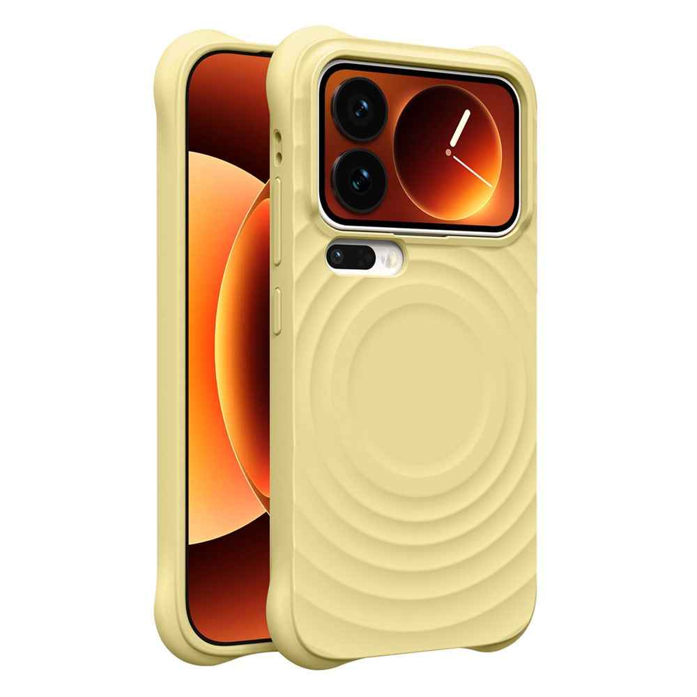 For Xiaomi 17 Pro Magnetic Case Ripple Texture Liquid Silicone TPU Protective Phone Cover with Explosion-Proof Tempered Glass  -  Tulip Yellow