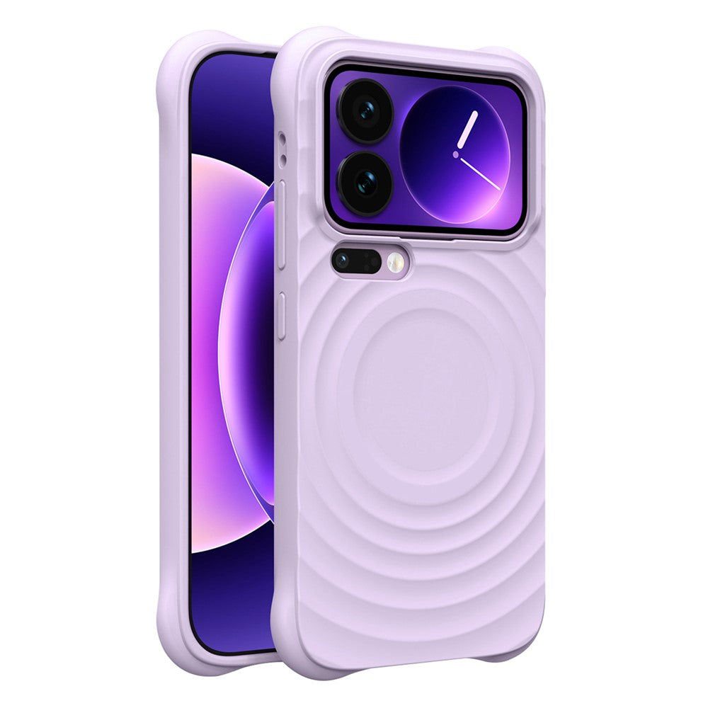 For Xiaomi 17 Pro Max Magnetic Case Ripple Texture Liquid Silicone TPU Protective Phone Cover with Explosion-Proof Tempered Glass - Bean Purple