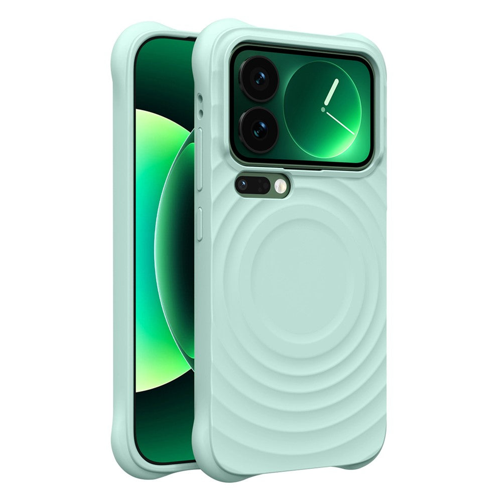 For Xiaomi 17 Pro Max Magnetic Case Ripple Texture Liquid Silicone TPU Protective Phone Cover with Explosion-Proof Tempered Glass - Qingshan Jade
