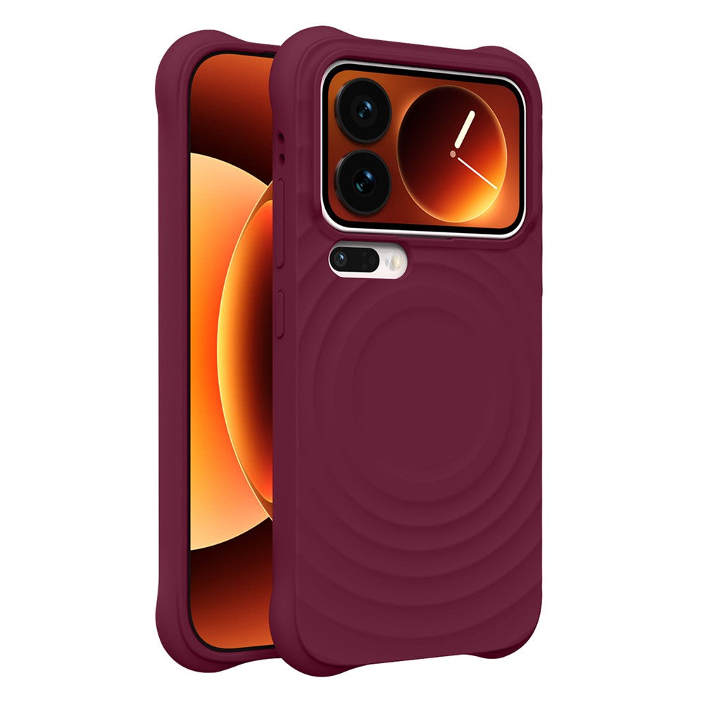 For Xiaomi 17 Pro Max Magnetic Case Ripple Texture Liquid Silicone TPU Protective Phone Cover with Explosion-Proof Tempered Glass - Mulberry Purple