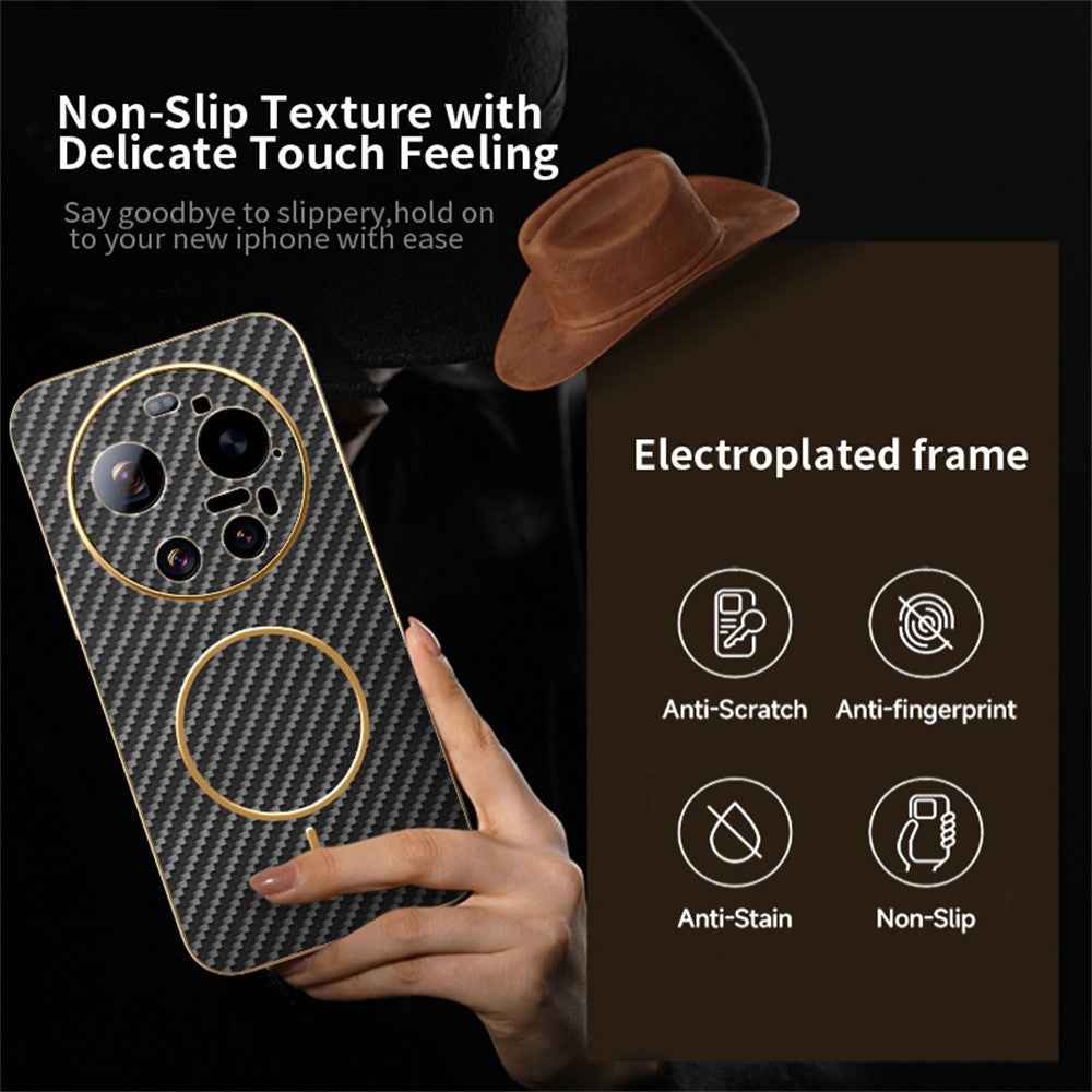 For Xiaomi 17 Ultra 5G Case Carbon Fiber Textured Electroplated TPU Phone Back Cover - Black