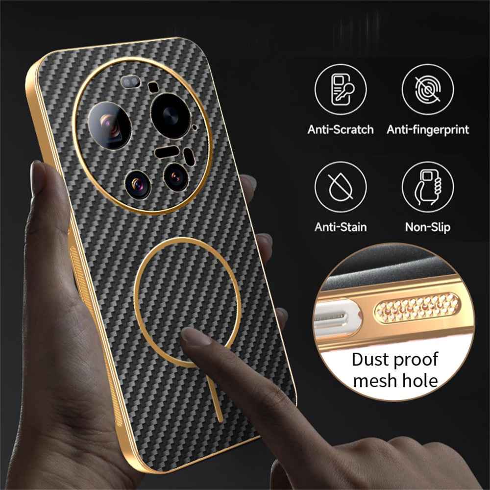 For Xiaomi 17 Ultra 5G Case Carbon Fiber Textured Electroplated TPU Phone Back Cover - Black