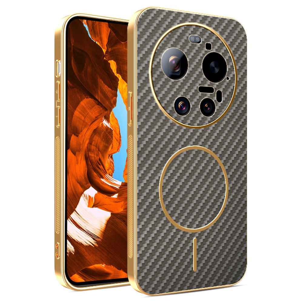For Xiaomi 17 Ultra 5G Case Carbon Fiber Textured Electroplated TPU Phone Back Cover - Coffee
